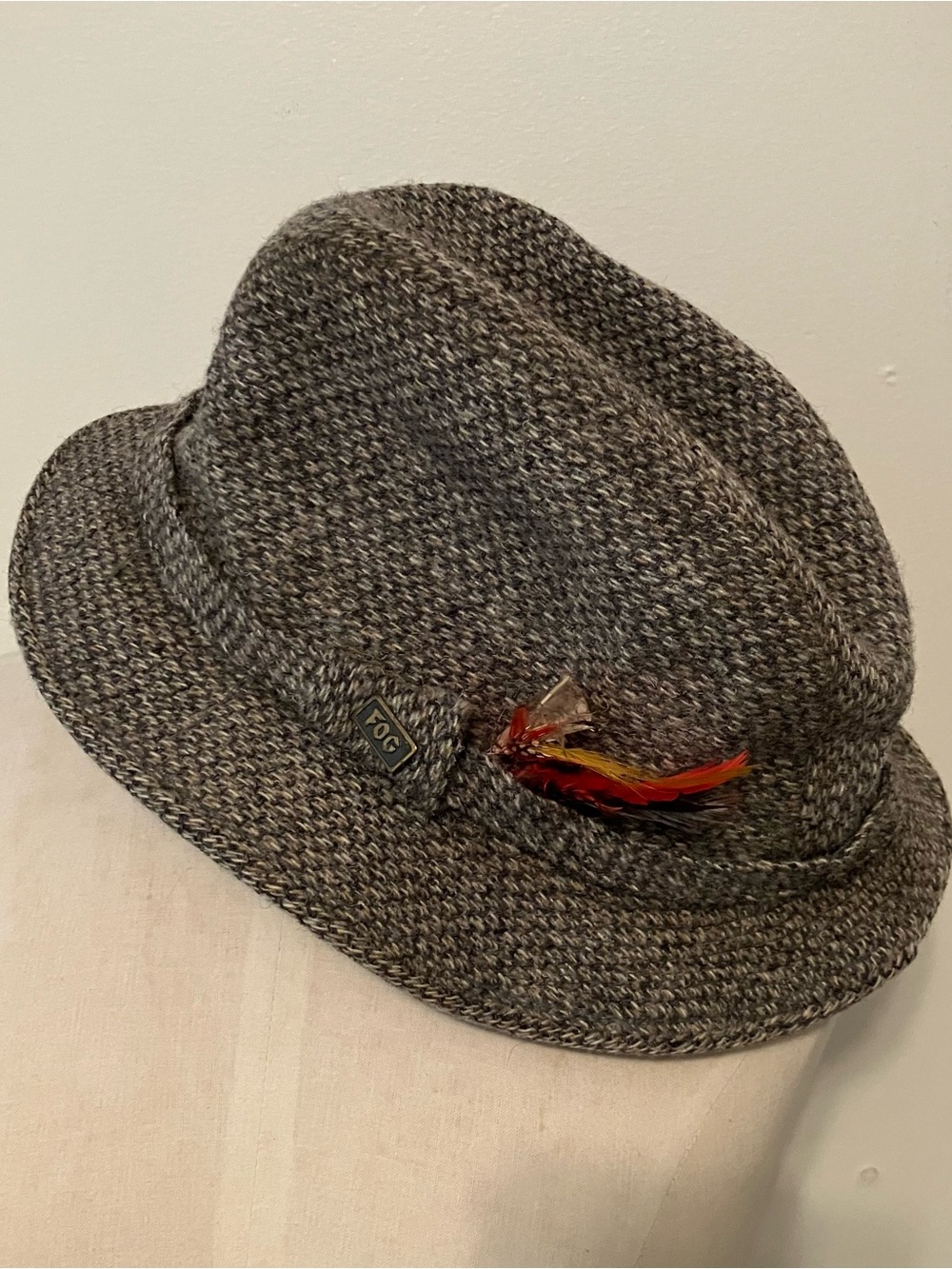 VTG London Fog Fedora Hat Mens Gray Tweed Twill Wool Silk Lined Retro 70s